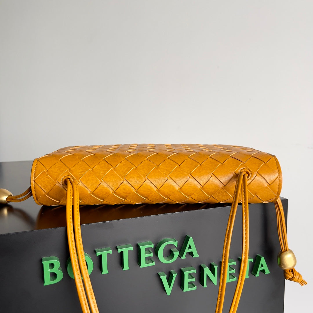 Bottega Veneta Intrecciato Woven Leather Crossbody Bag in Warm Mustard Tone with Gold Accents BV717435