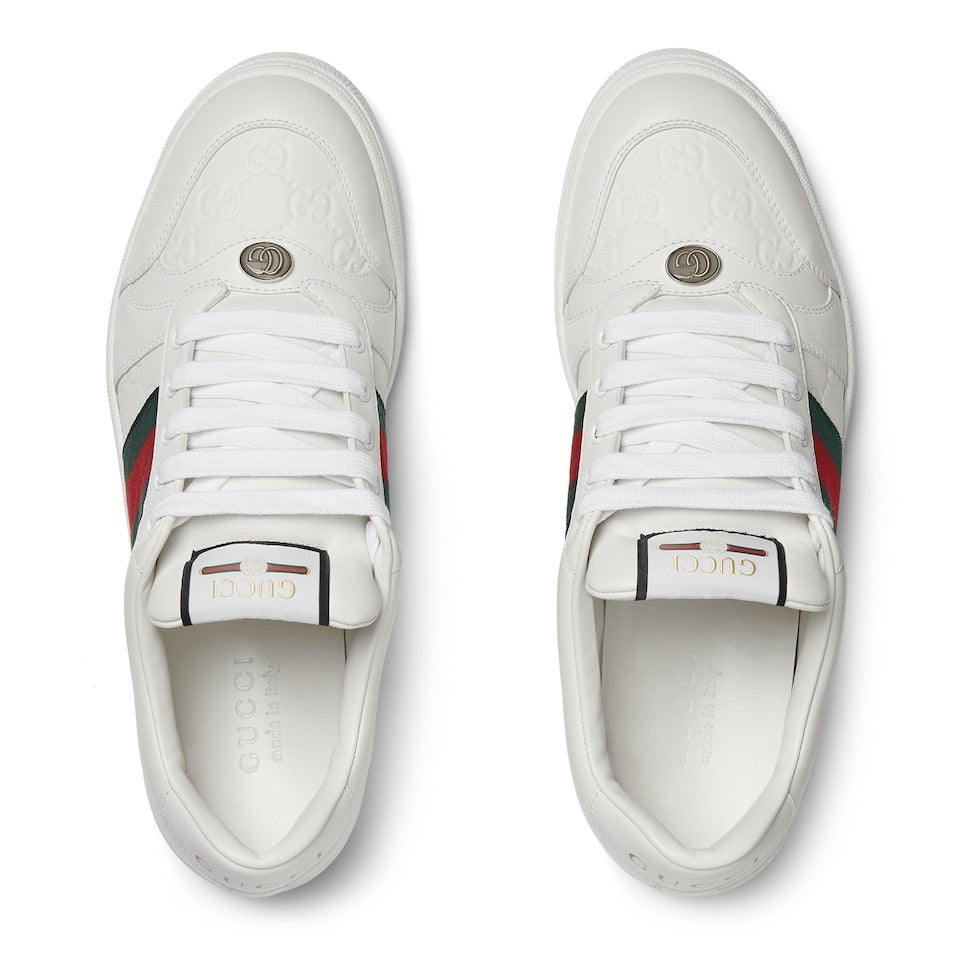 Gucci Unisex Classic Web Stripe White Leather Sneakers