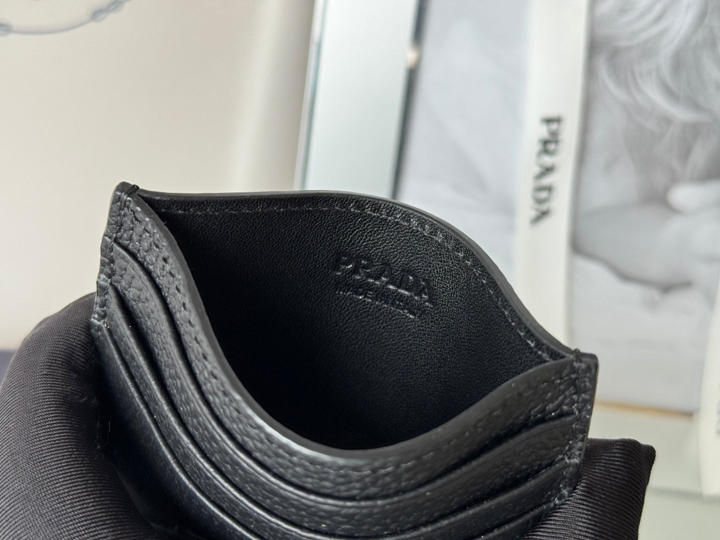 Prada Black Grained Leather Card Holder With Iconic Logo Plate 1MC025
