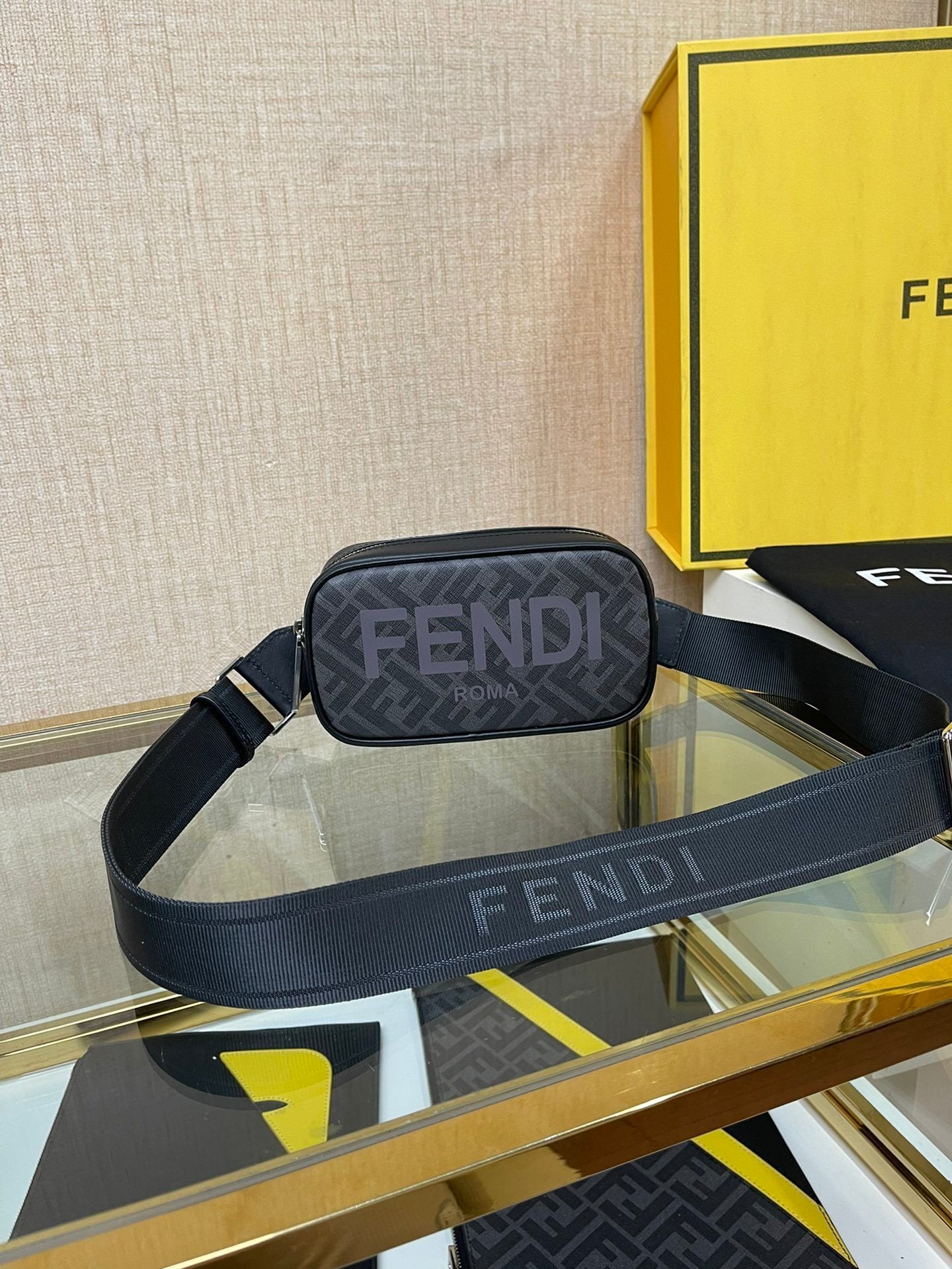Trendy Fendi Belt Bag With Classic FF Pattern And Prominent Yellow Branding 7m285