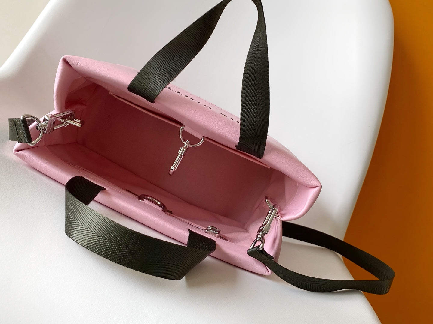 Elegant Pink Louis Vuitton Tote Bag With Contrast Color Handles And Branding
