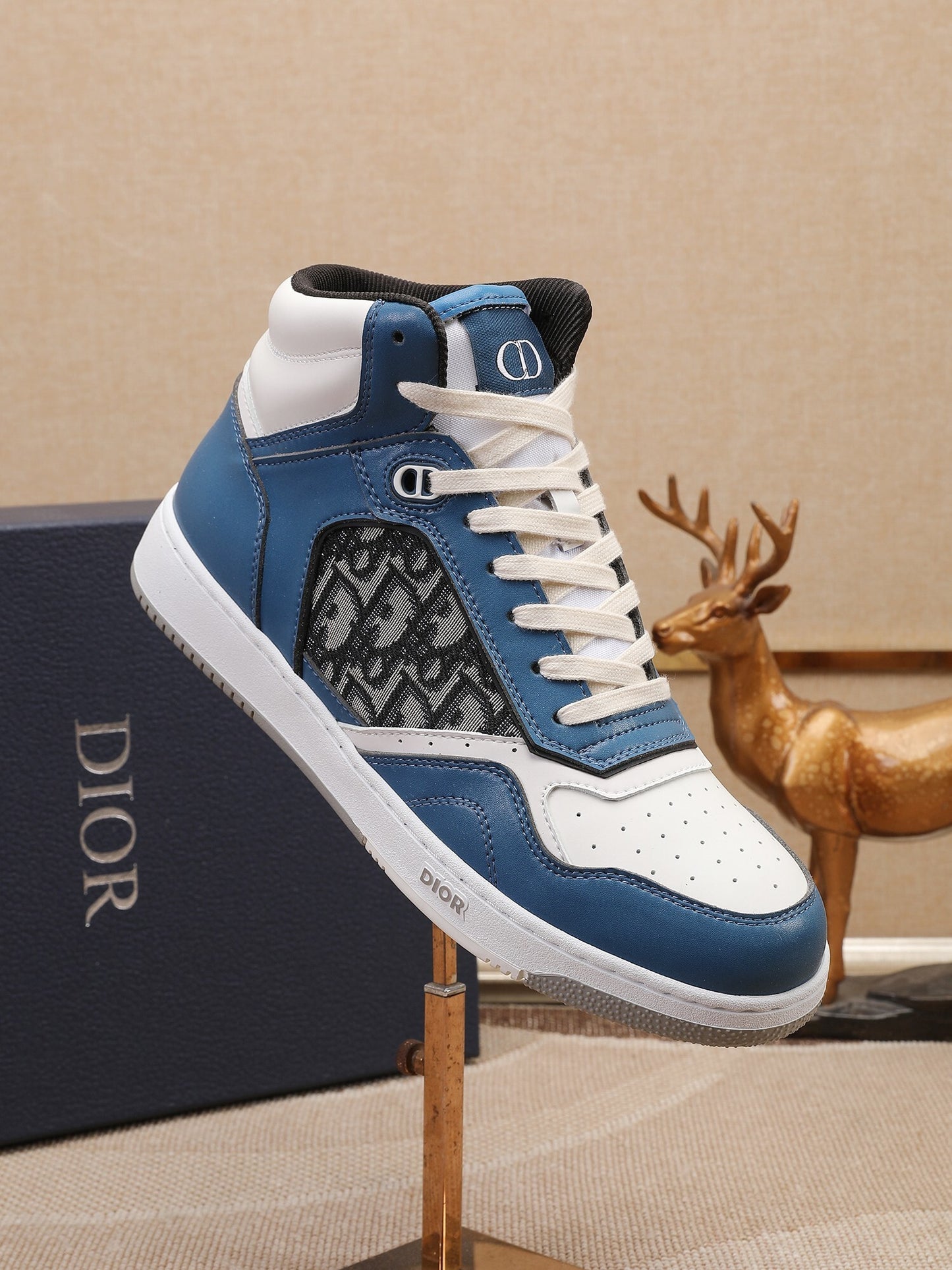 Dior Men's High Top Sneakers with Oblique Pattern and Adjustable Strap