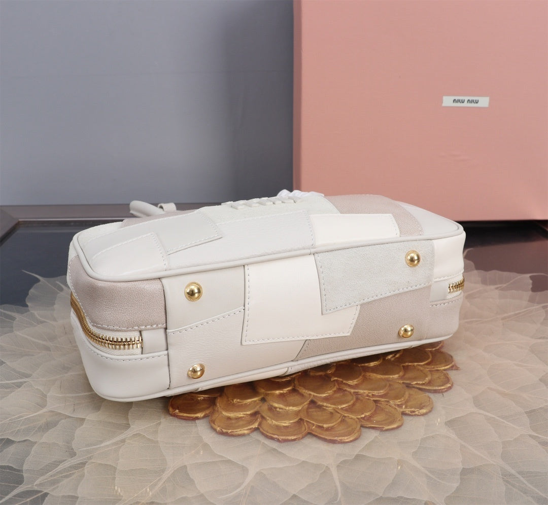 Miu Miu Beige Patchwork Leather Top - Handle Bag With Logo 5bb148