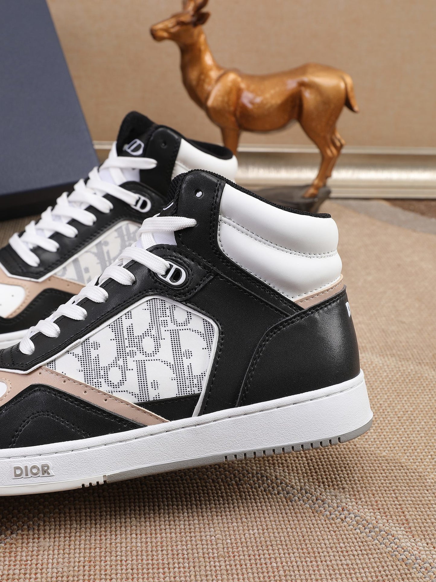 Dior Men's High Top Sneakers with Oblique Pattern and Adjustable Strap