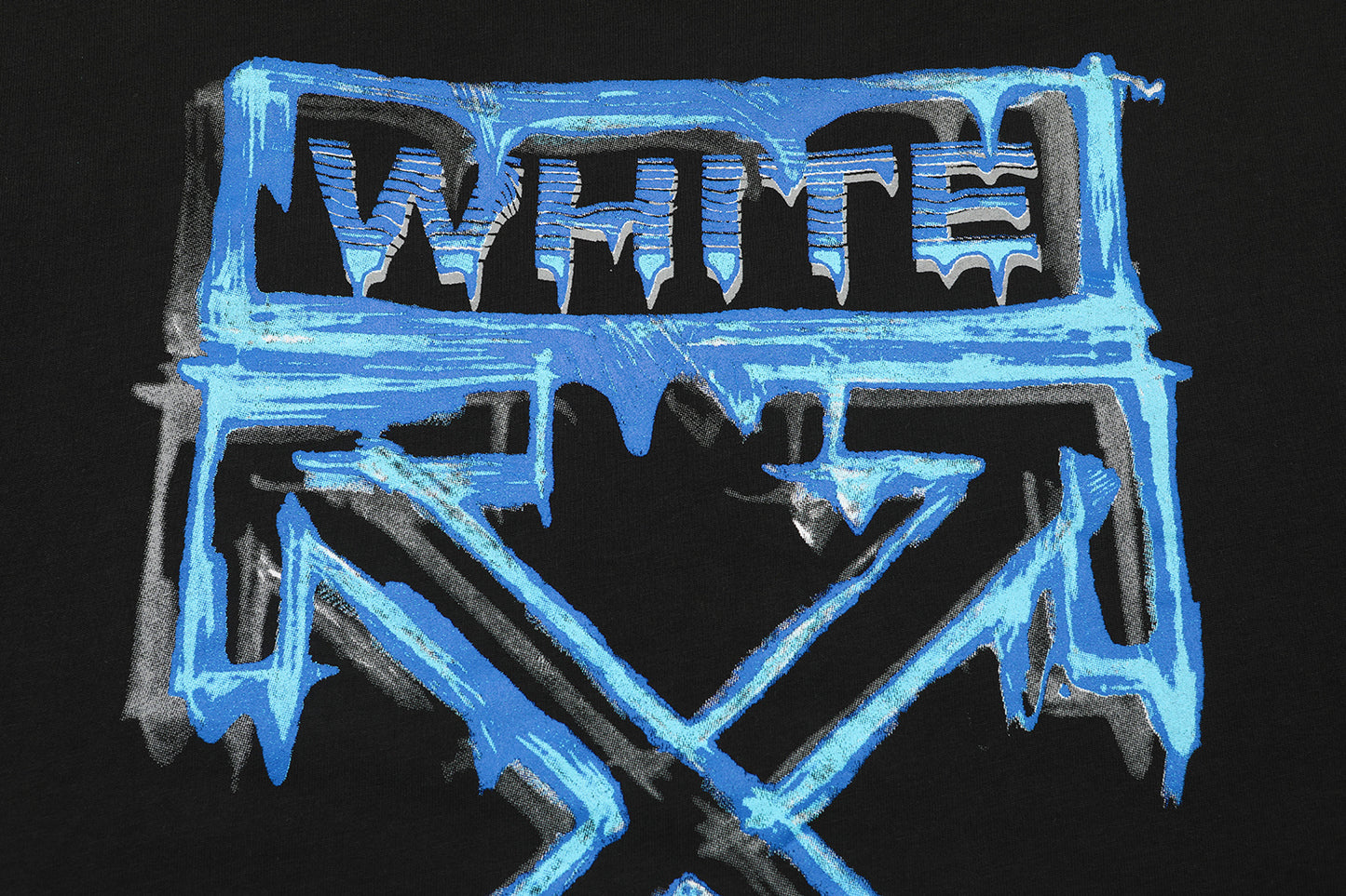 Off White White/Black T Shirt With Creative Dripping Effect Logo Design