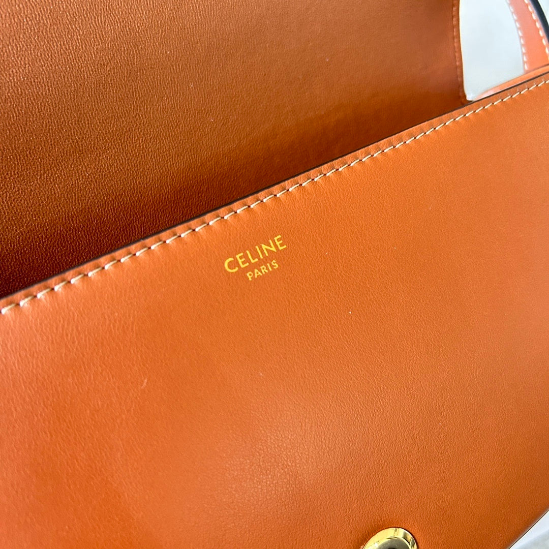 Stylish Celine TaBou Clutch Brown Leather Shoulder Bag With Gold Lock Detail 198663