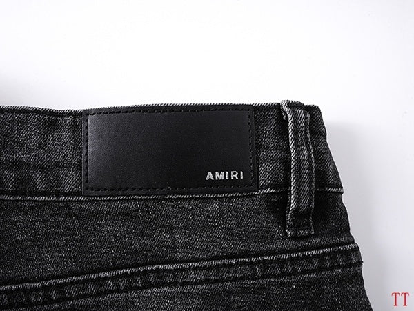 Amiri Dark Grey Distressed Jeans With Vibrant Embroidered Designs