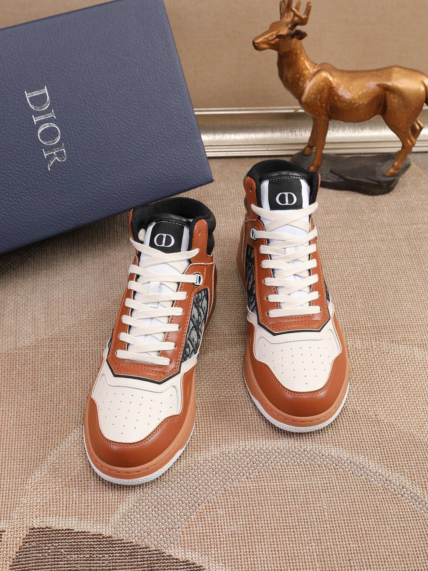 Dior Men's High Top Sneakers with Oblique Pattern and Adjustable Strap