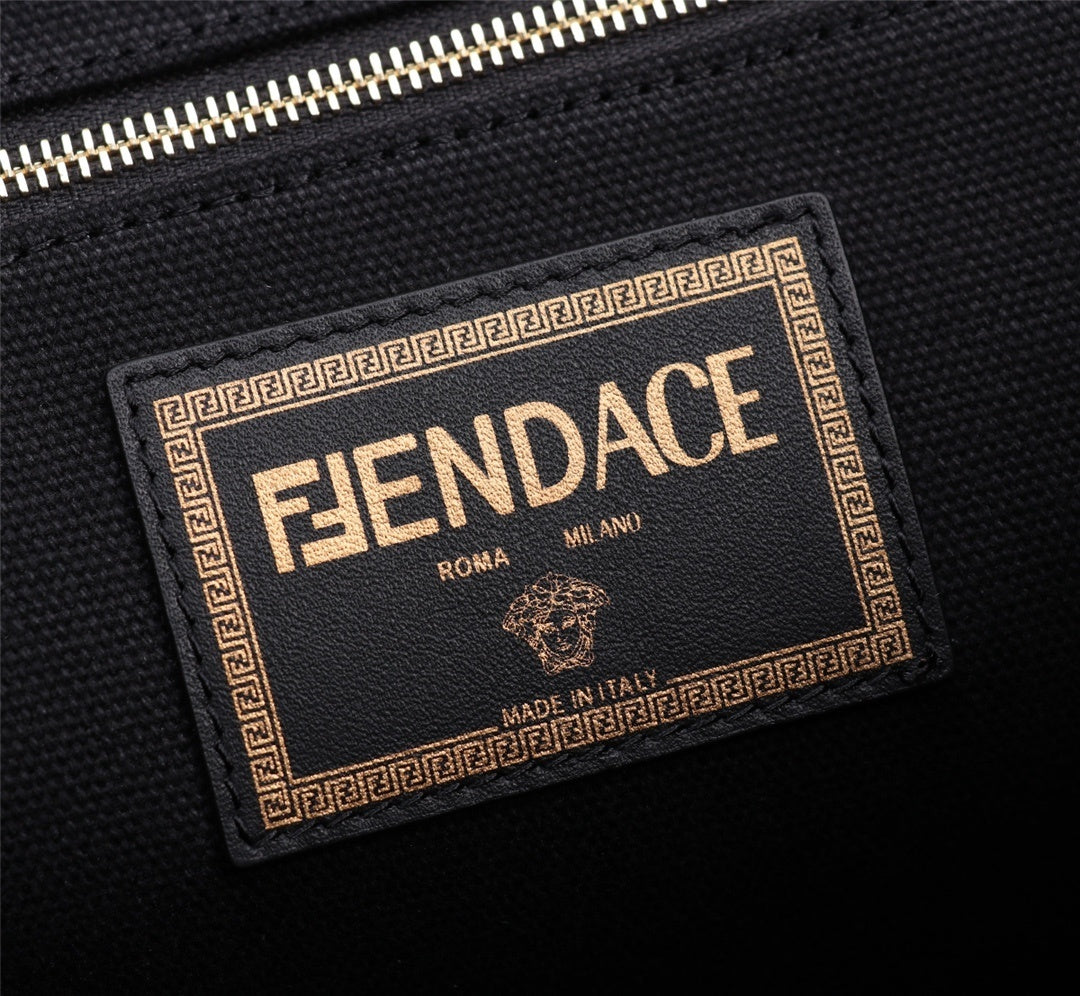 Chic Fendi Fendace Tote Bag With Gold - Embroidered Logo And Greek Key Detailing 550888