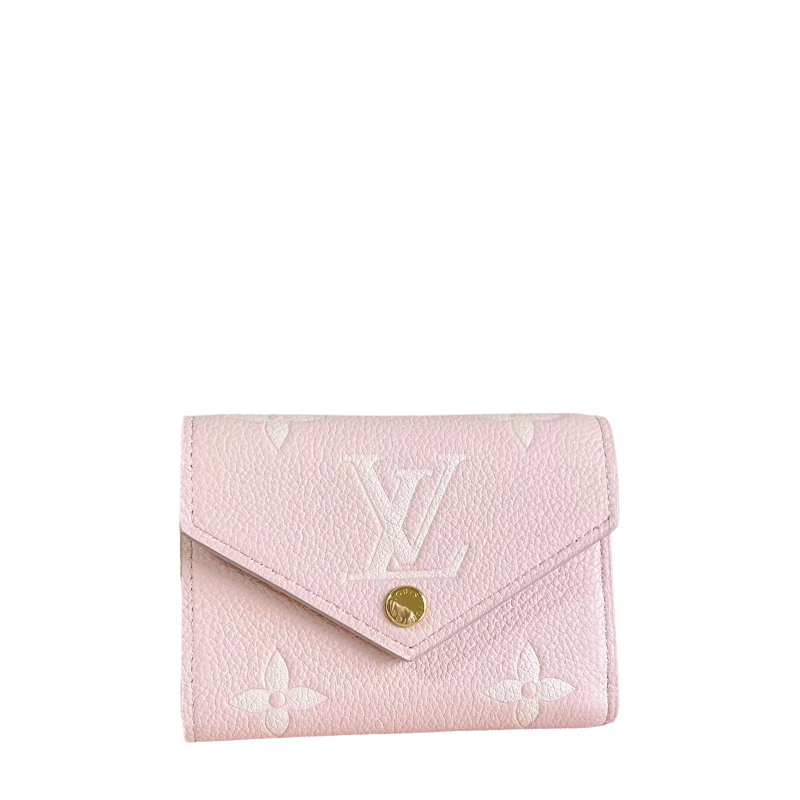 Chic Louis Vuitton Pink Leather Wallet With Embossed Monogram And Gold Accent M14229