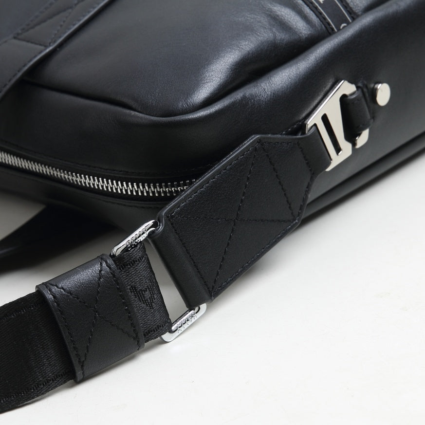Black Bally Leather Briefcase With Signature Striped Accent And Branded Details For Professional Use Style No.63808