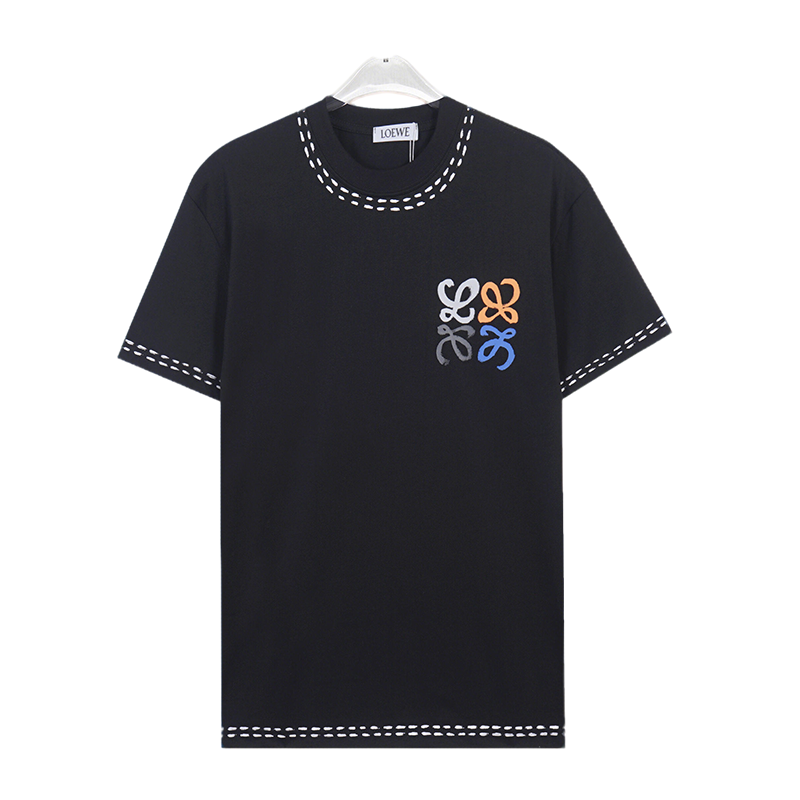 LOEWE Black/White Tee With Colorful Emblem And Stitch Detailing For Chic Streetwear