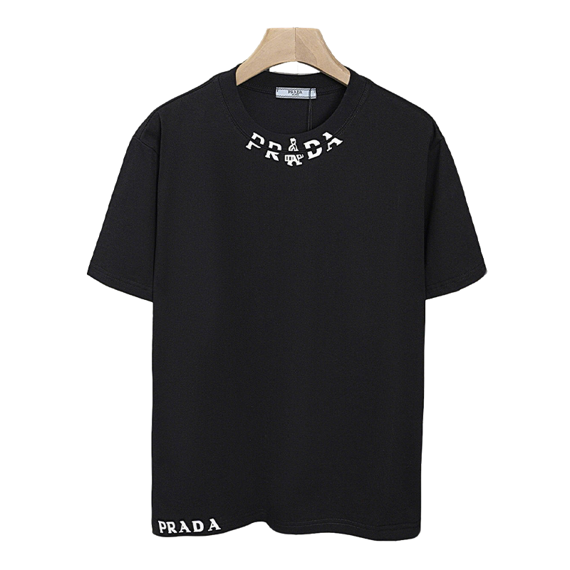 Prada Black/White Tee With Signature Logo Detailing For Luxury Fashion Lovers