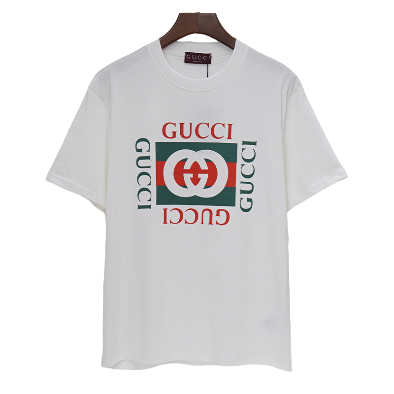 Gucci White/Black Tee With Classic Color - Block Logo For Luxury Streetwear Fans