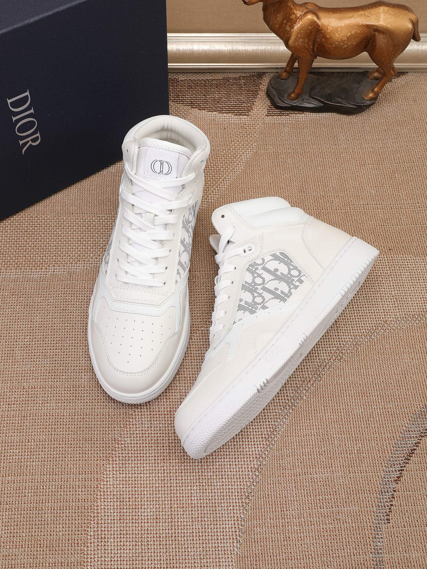 Dior Men's High Top Sneakers with Oblique Pattern and Adjustable Strap