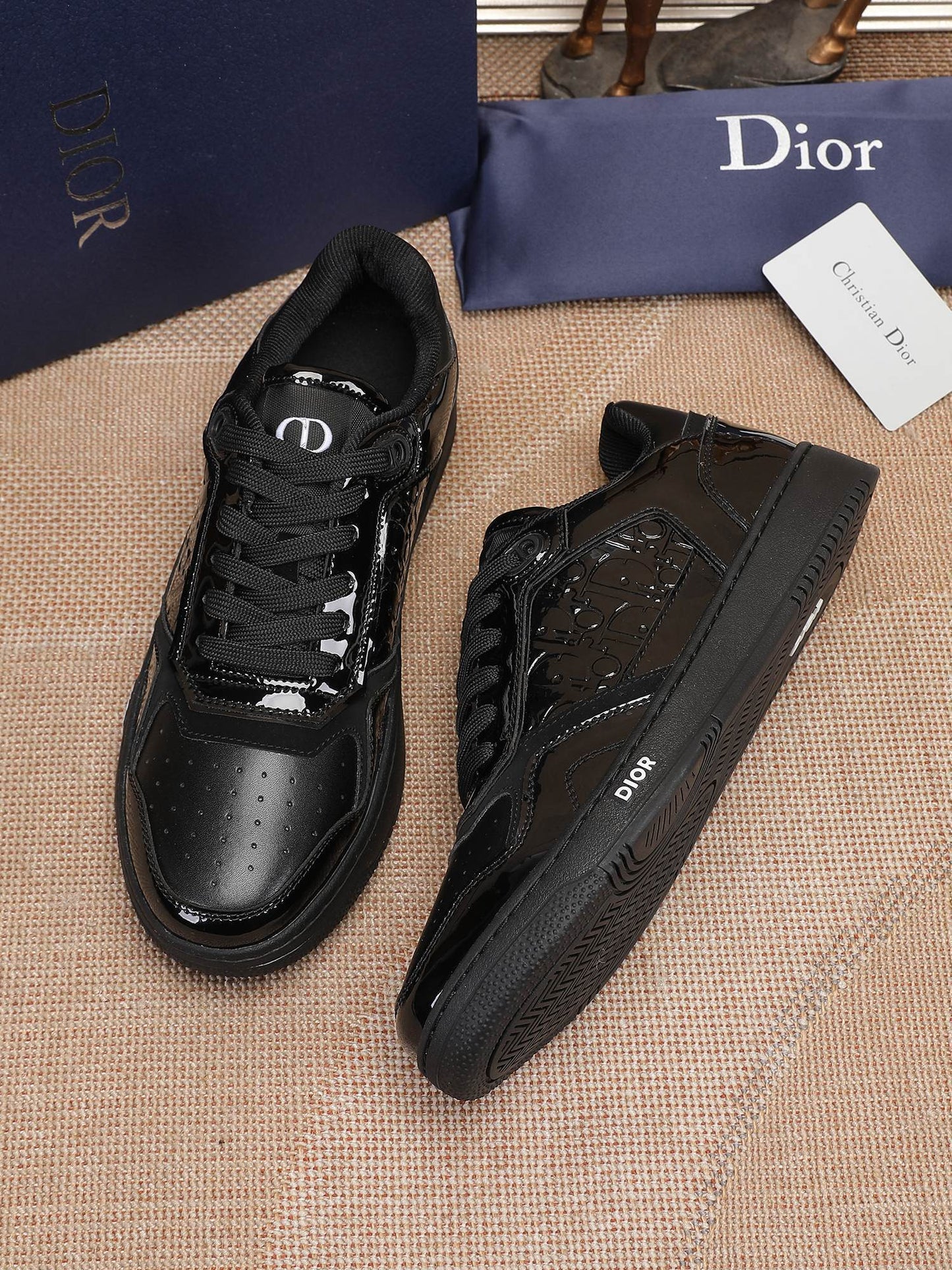 Dior Mens Sneakers Luxury Leather Casual Shoes With Oblique Pattern