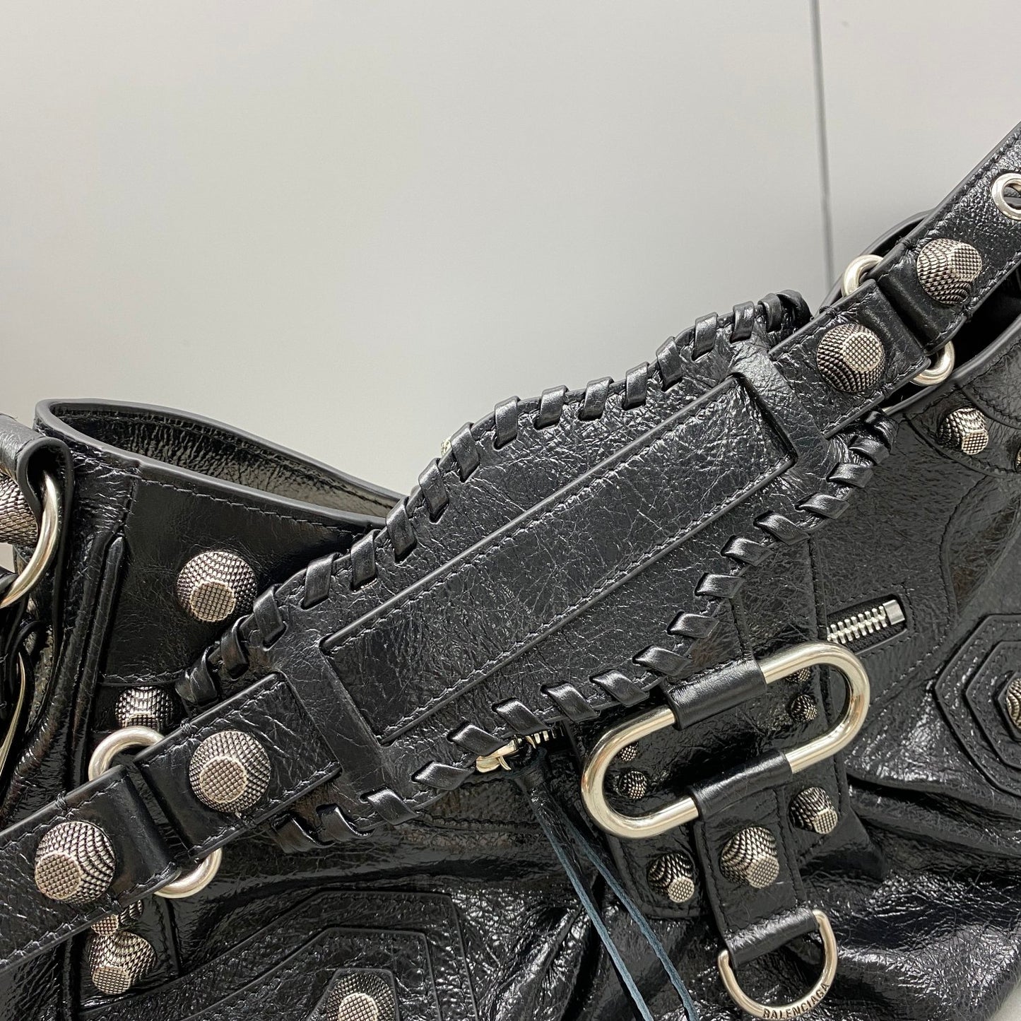 Black Balenciaga Studded Hobo Bag with Heart - Shaped Charm and Mini Pouch for Edgy Fashion Style No.3725