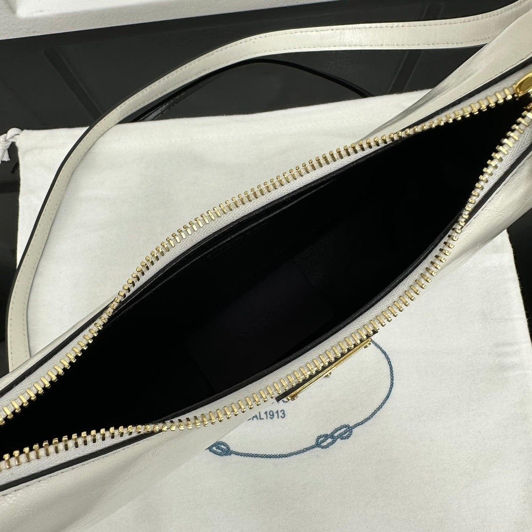 Prada White/Black Leather Crescent Hobo Bag With Adjustable Straps 1BC194