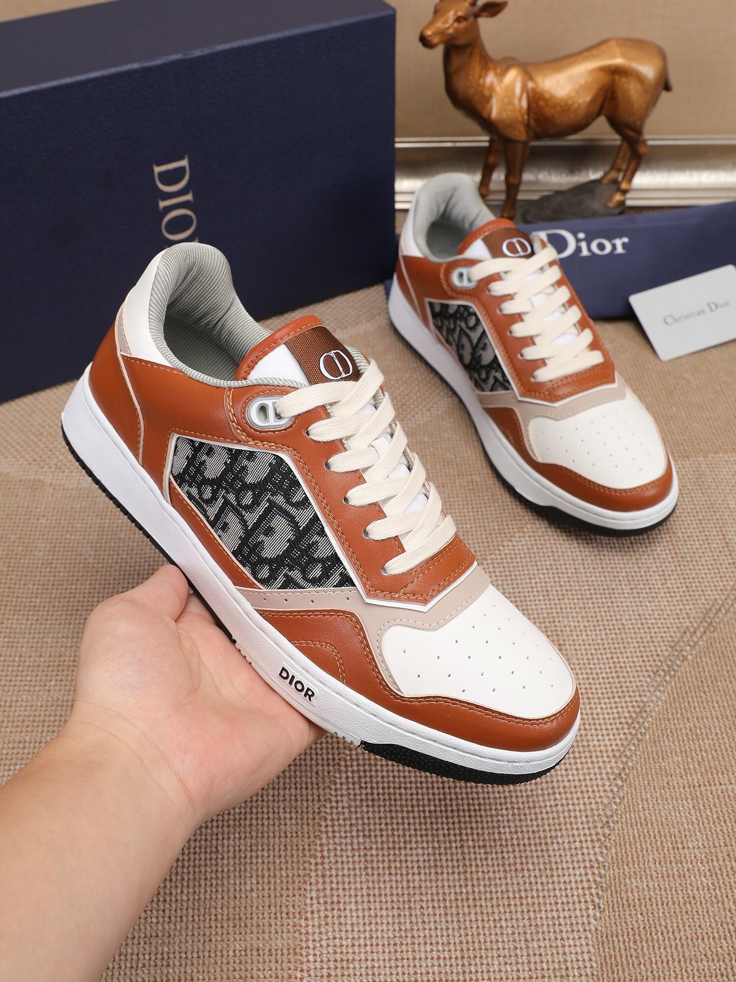 Dior Mens Sneakers Luxury Leather Casual Shoes With Oblique Pattern