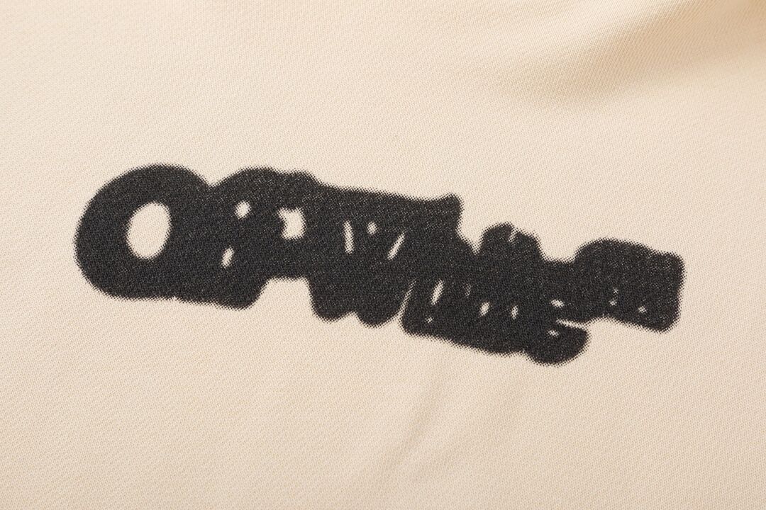 Off White Beige Hoodie With Distressed Logo Print For Fashion Enthusiasts
