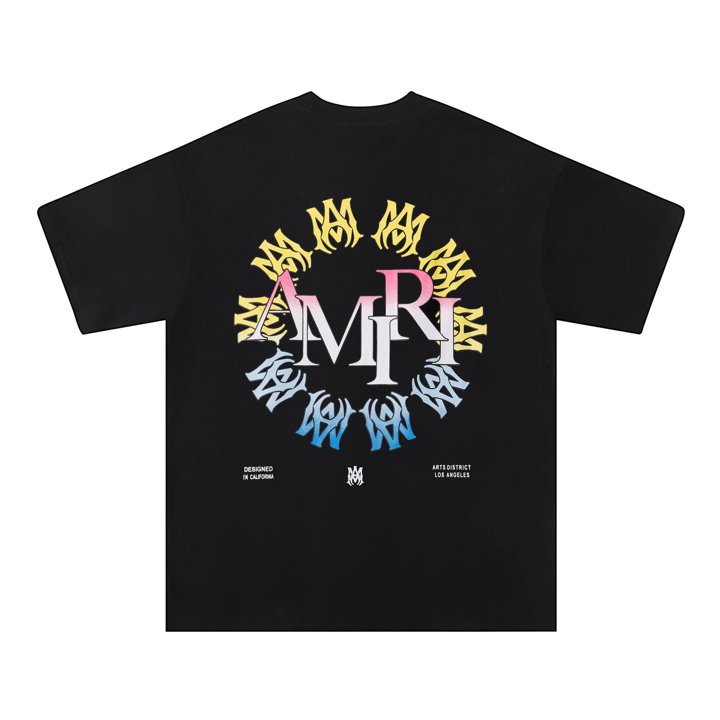 AMIRI Black/White Tee With Colorful Circular Logo For Trendy Streetwear Enthusiasts