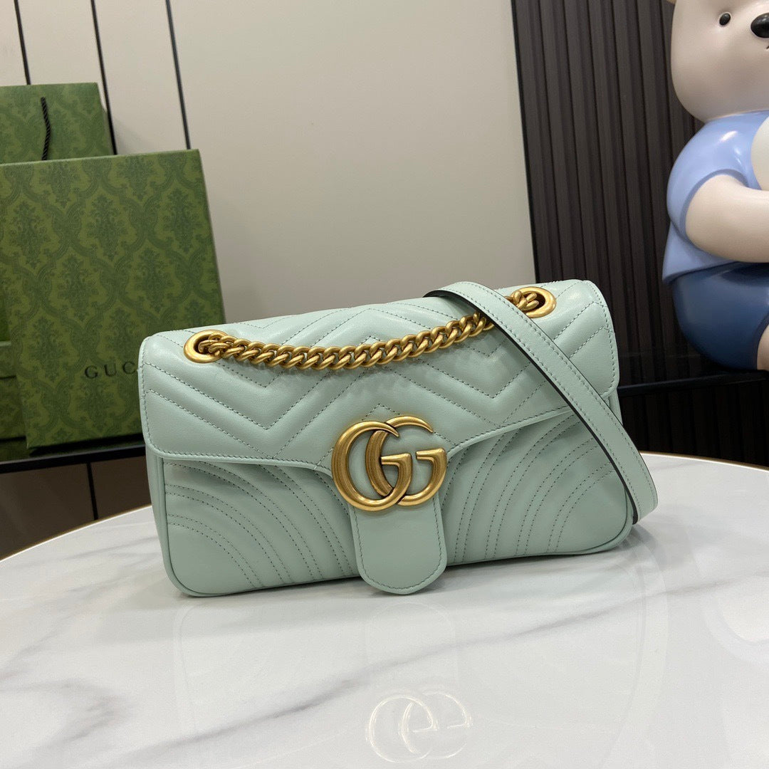 Gucci Black Matelassé Leather Shoulder Bag With Gold - Tone Double G Hardware And Chain Strap 443497