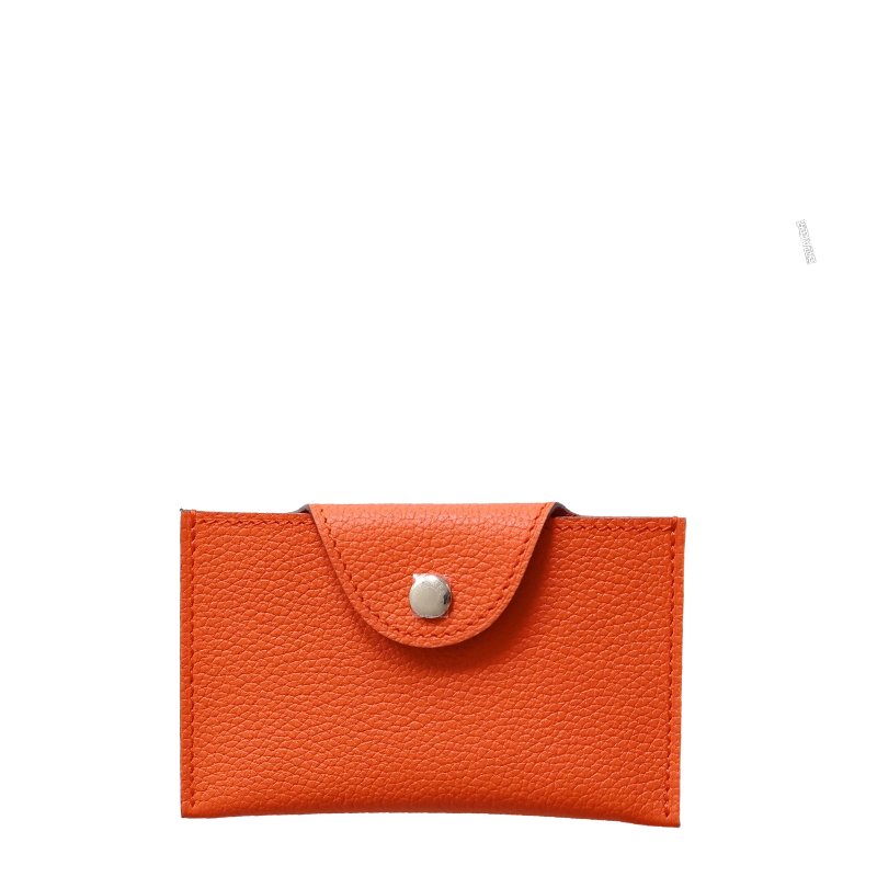 Gorgeous Orange Hermes Leather Card Holder with Button Closure IDE-022