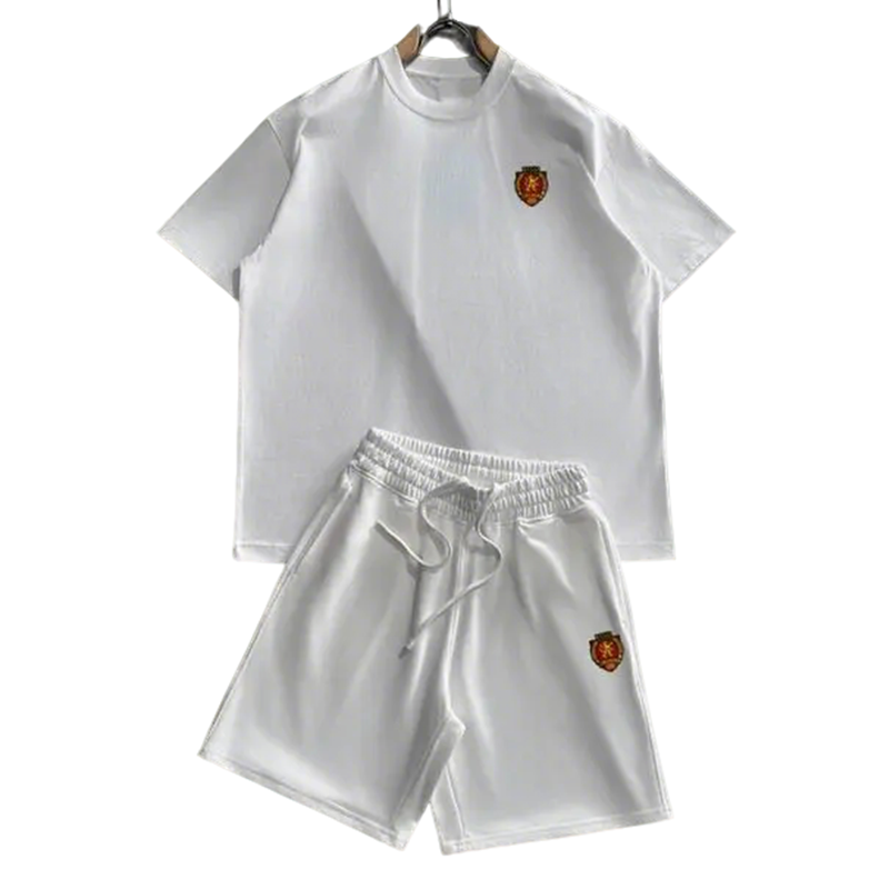 Balenciaga White T - shirt And Shorts Set With Embroidered Crest