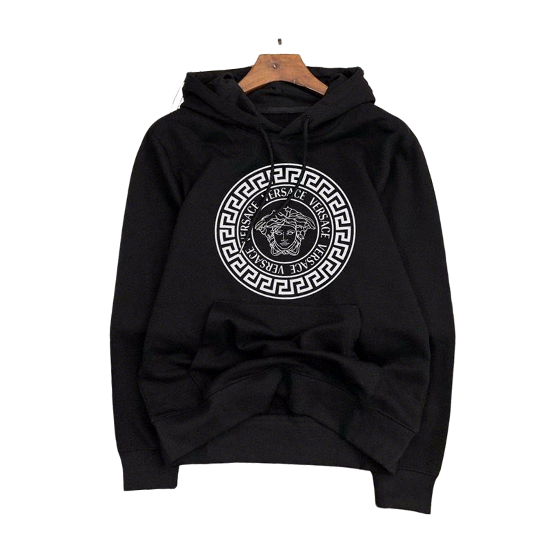 Versace Black Hoodie With Iconic Medusa Logo And Greek Key Pattern