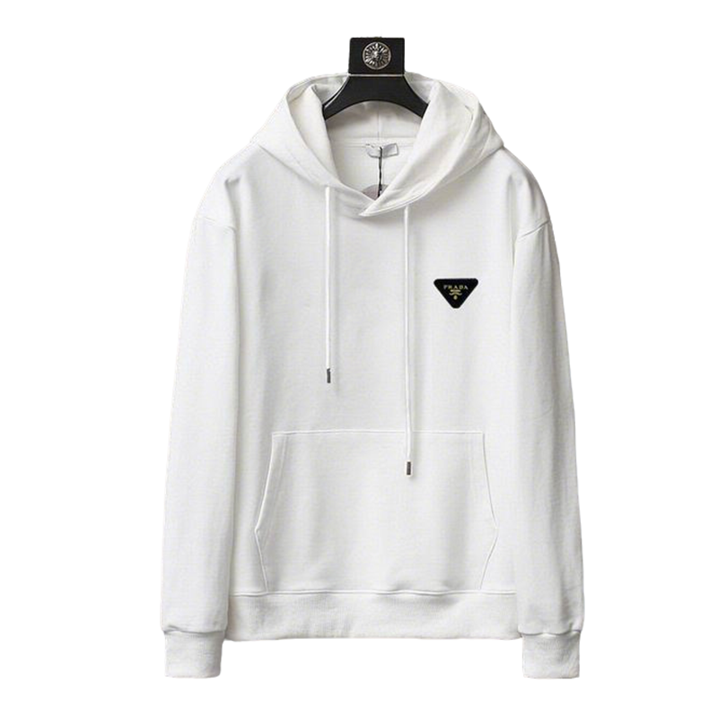 Prada White Hoodie With Signature Triangle Logo And Classic Hooded Design
