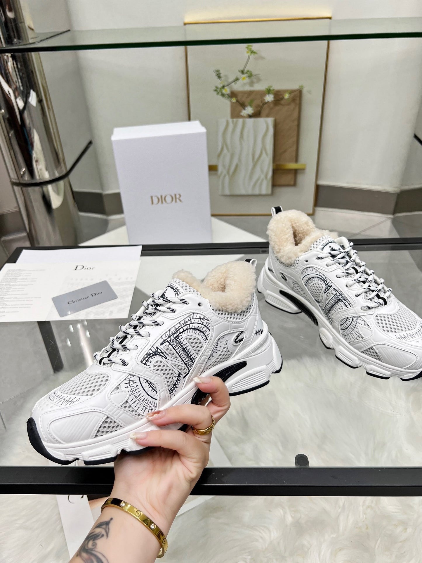 Women's Dior White Sneakers With Warm Fleece Lining