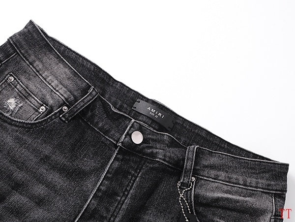 Amiri Black Distressed Denim Shorts With Bold Red Logo