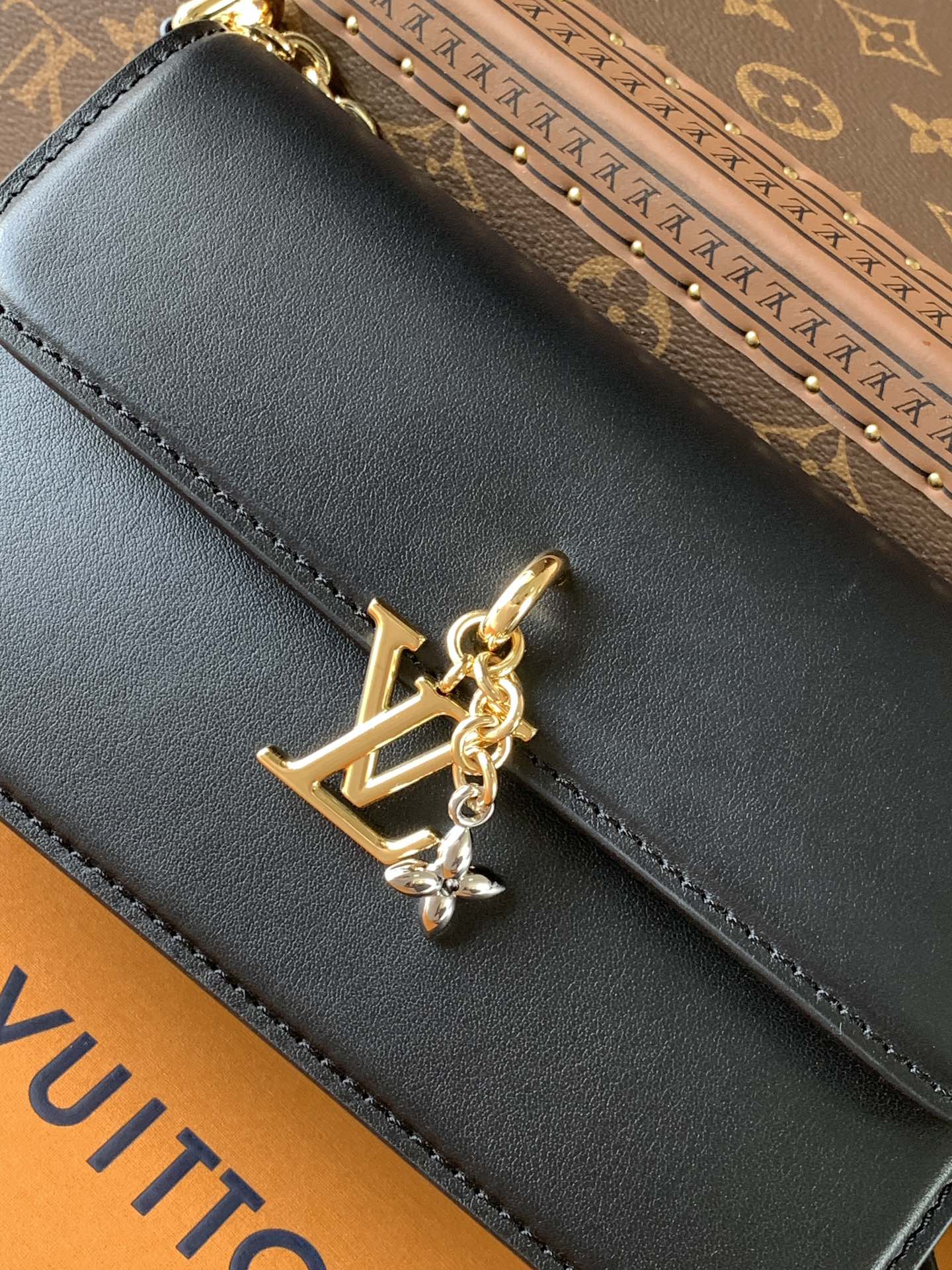Stylish Louis Vuitton Leather Chain Bag With Gold LV Charm for Fashion Enthusiasts 4 colors available