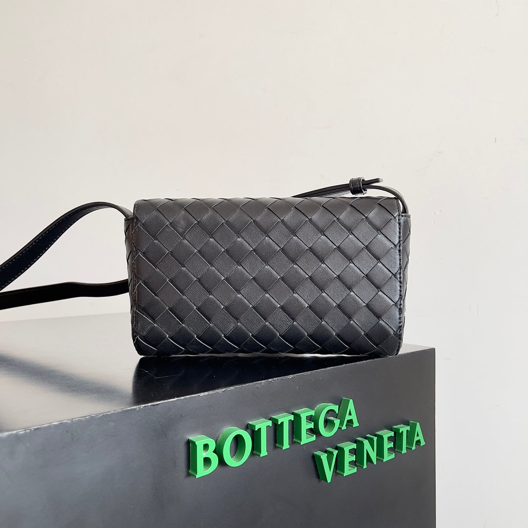 Bottega Veneta Woven Leather Crossbody Bag With Gold Lock Fashion Statement Piece Style No.755545