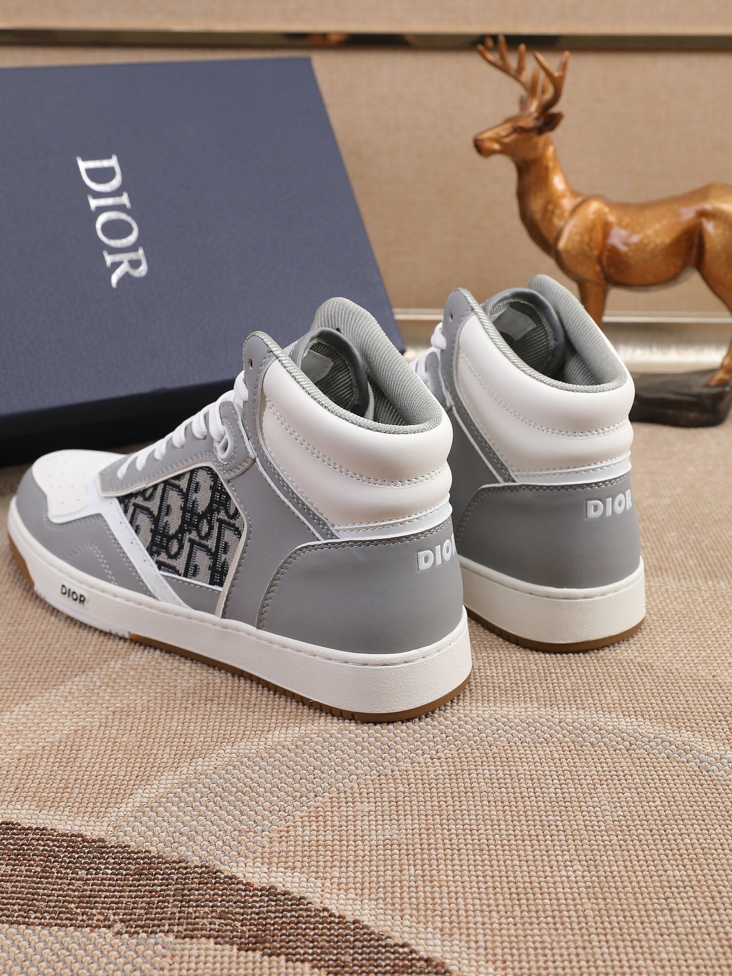 Dior Men's High Top Sneakers with Oblique Pattern and Adjustable Strap