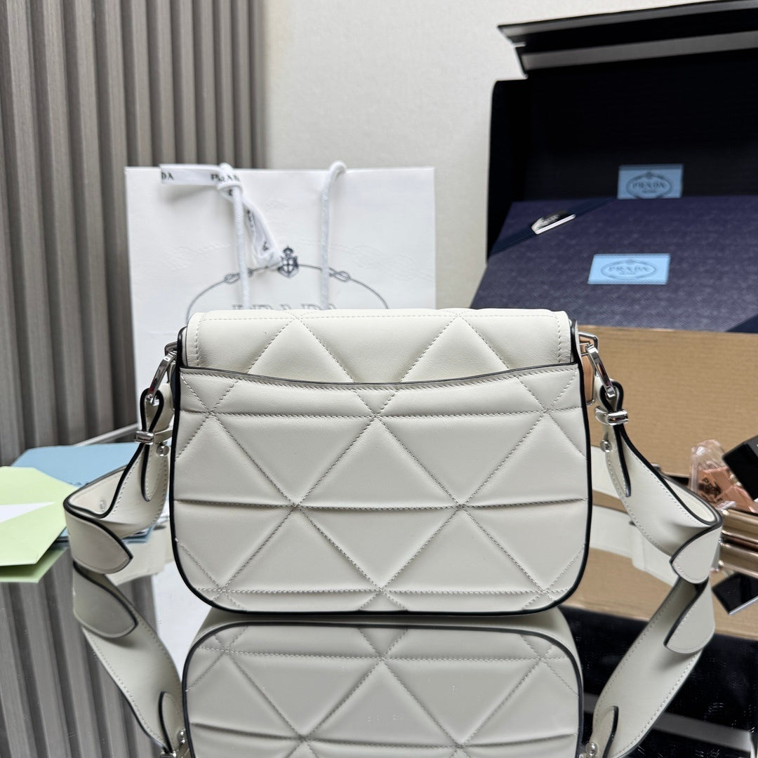 Prada White Quilted Leather Crossbody Bag With Brand Logo