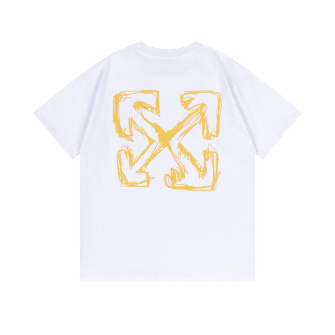 Off White White/Black T Shirt With Stylish Yellow Script Logo On Chest