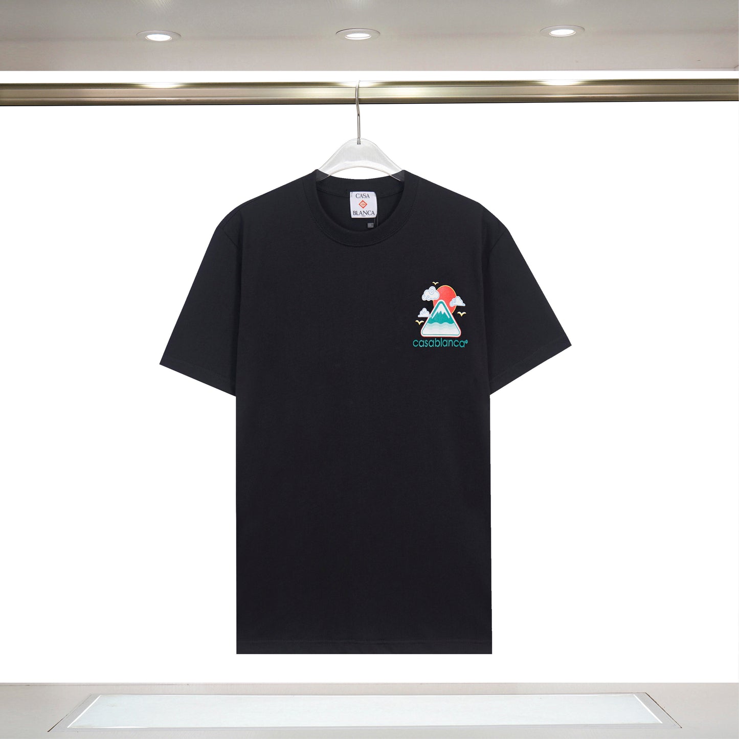 Casablanca White/Black/Green T - Shirt With Colorful Mountain Sun And Brand Logo Graphic