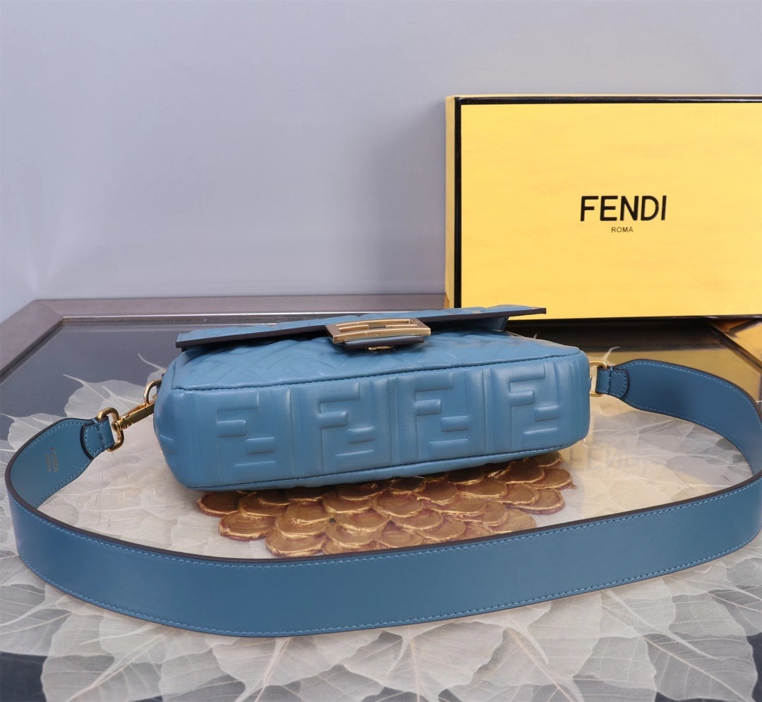 Chic Fendi Baguette Bag With Embossed FF Pattern And Gold - Tone Hardware 52039