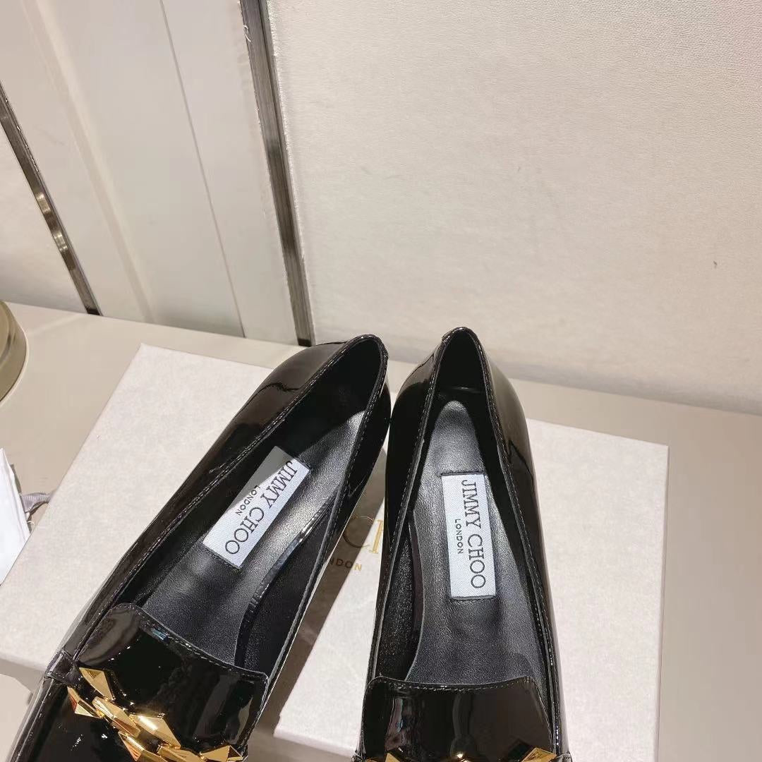 Jimmy Choo Women's Black Patent Leather Chain - Accented Loafers