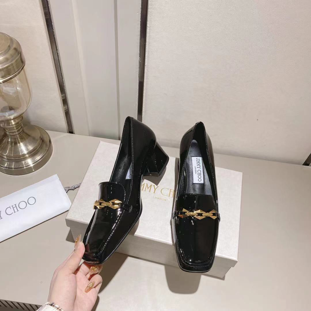 Jimmy Choo Women's Black Patent Leather Chain - Accented Loafers