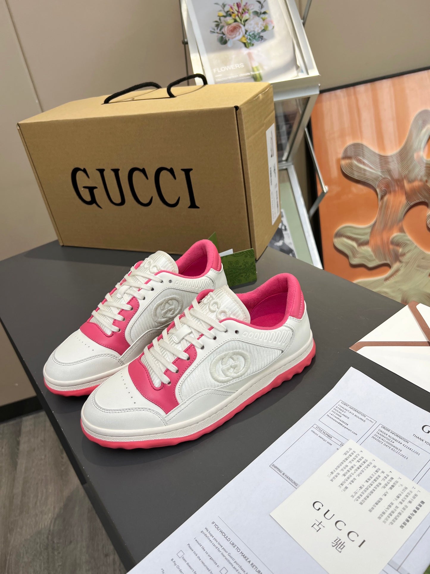Gucci Black And White Leather Sneakers With Interlocking G