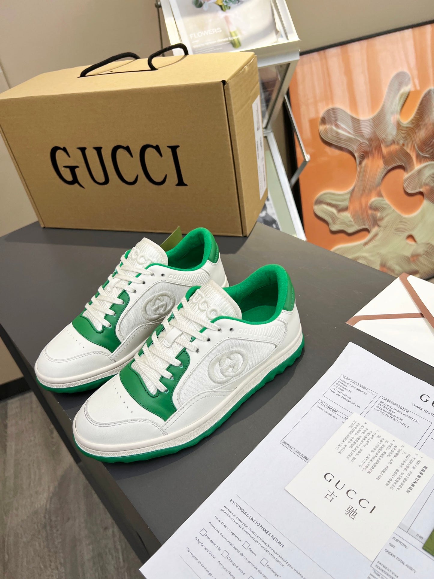 Gucci Black And White Leather Sneakers With Interlocking G