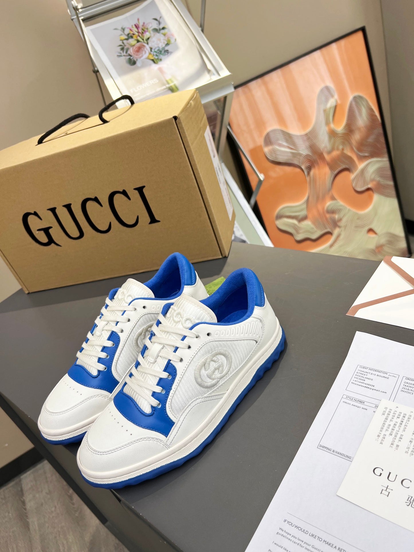 Gucci Black And White Leather Sneakers With Interlocking G