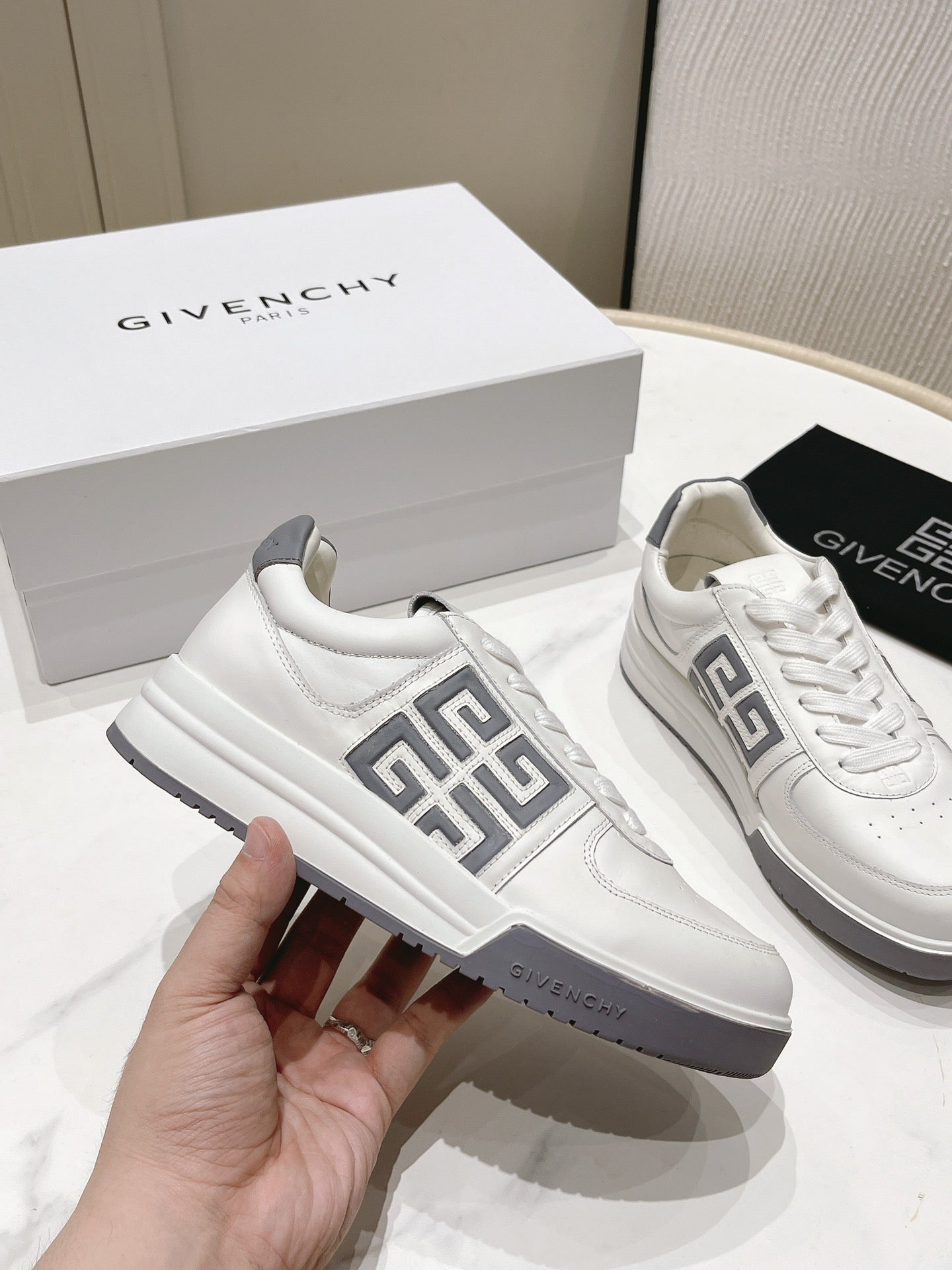 Givenchy Unisex White Sneakers With Grey Accents For Luxury Casual Style