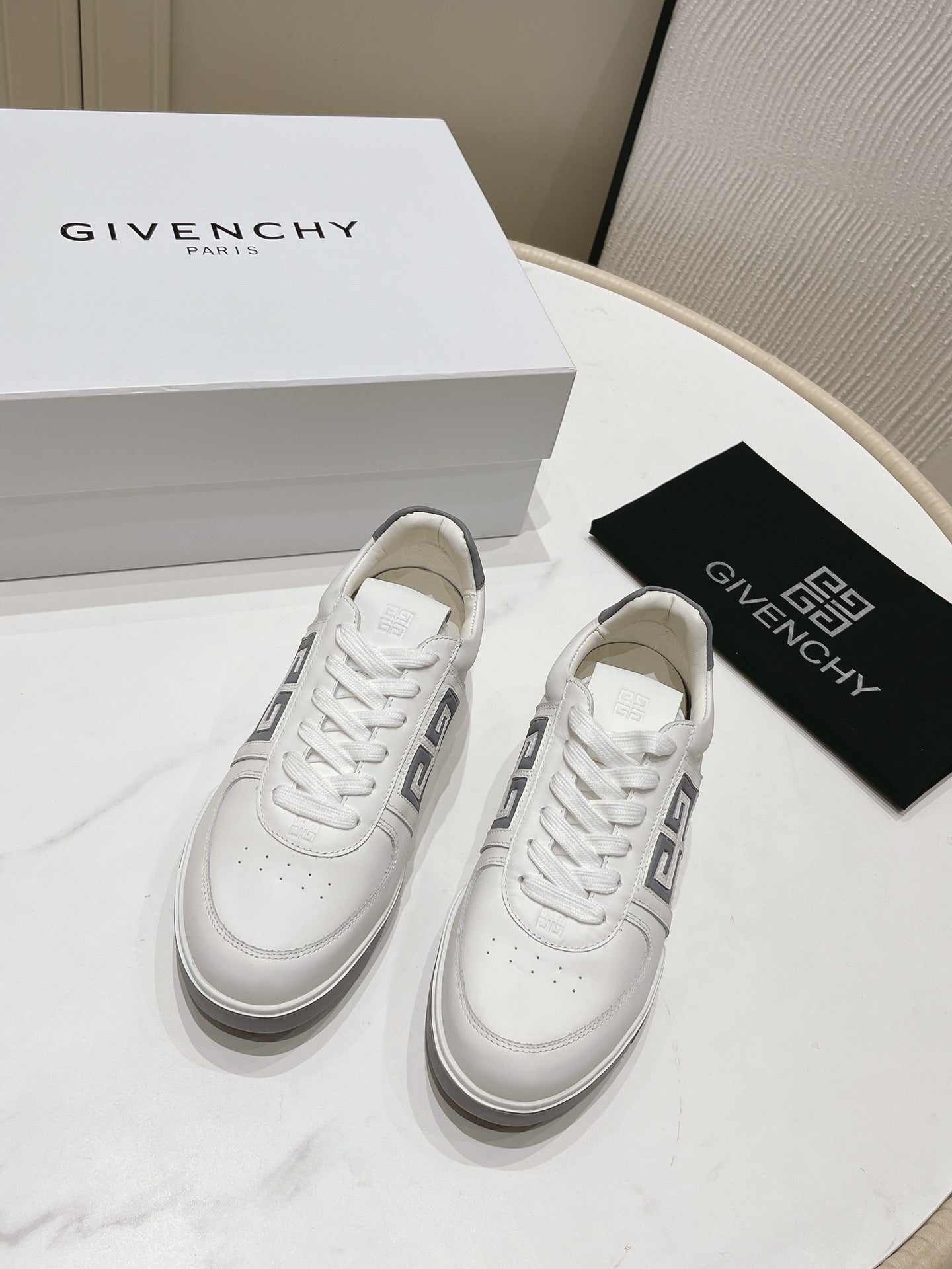 Givenchy Unisex White Sneakers With Grey Accents For Luxury Casual Style