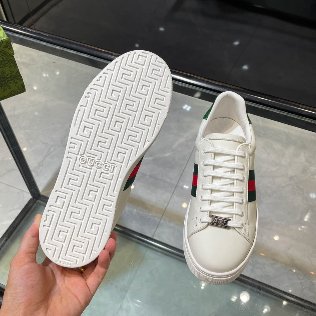 Gucci White Leather Sneakers With Web Stripes