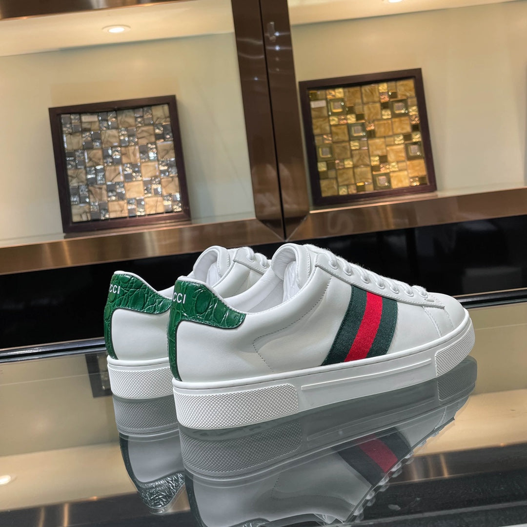 Gucci White Leather Sneakers With Web Stripes
