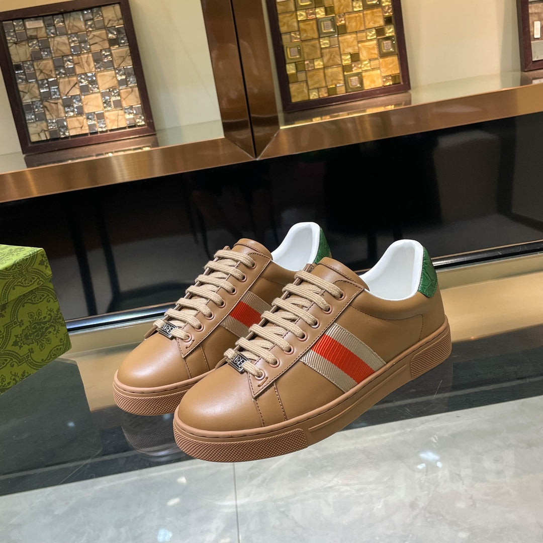 Gucci White Leather Sneakers With Web Stripes