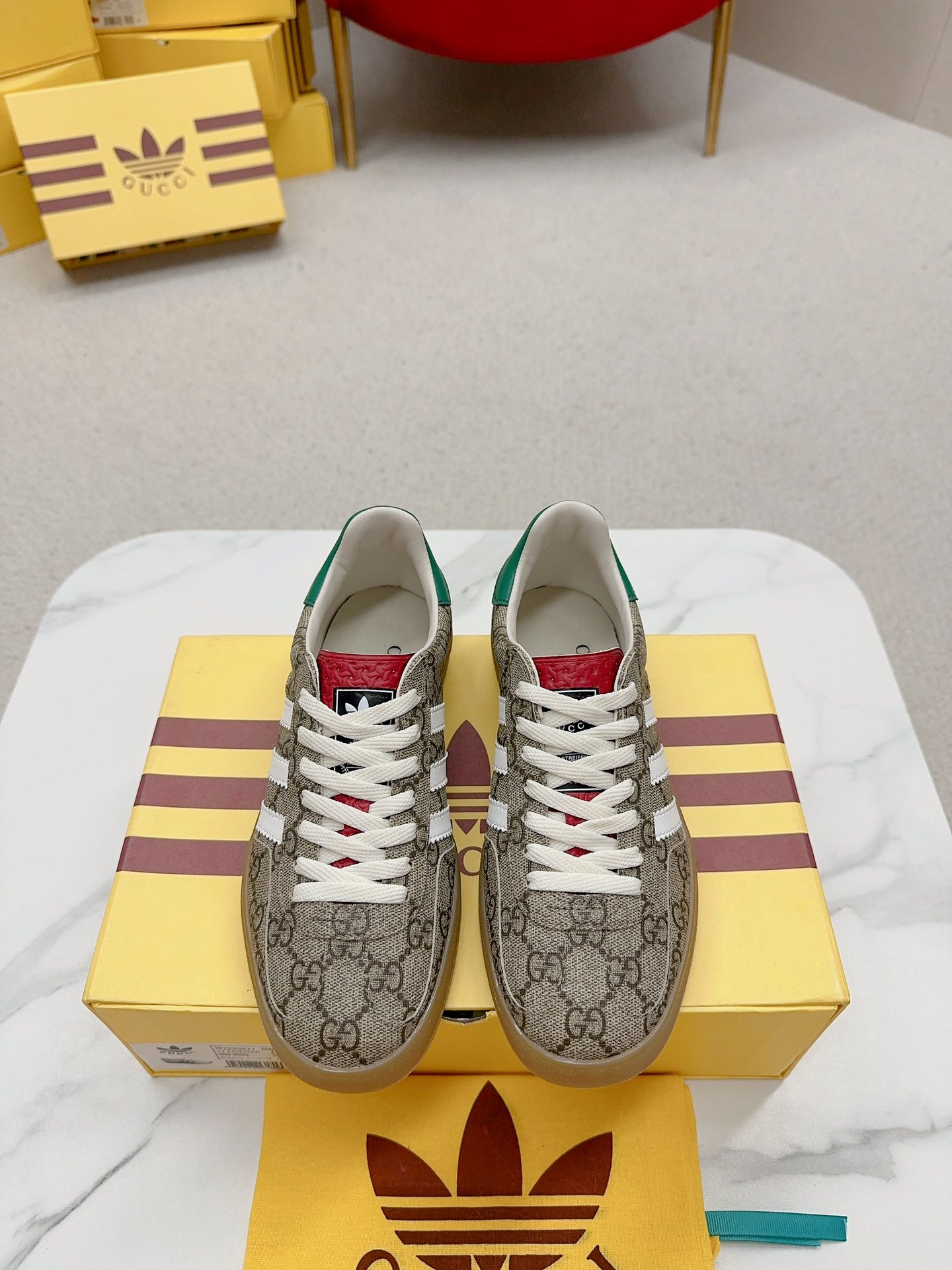 Gucci x Adidas Gazelle GG Canvas Sneakers With Colorful Accents